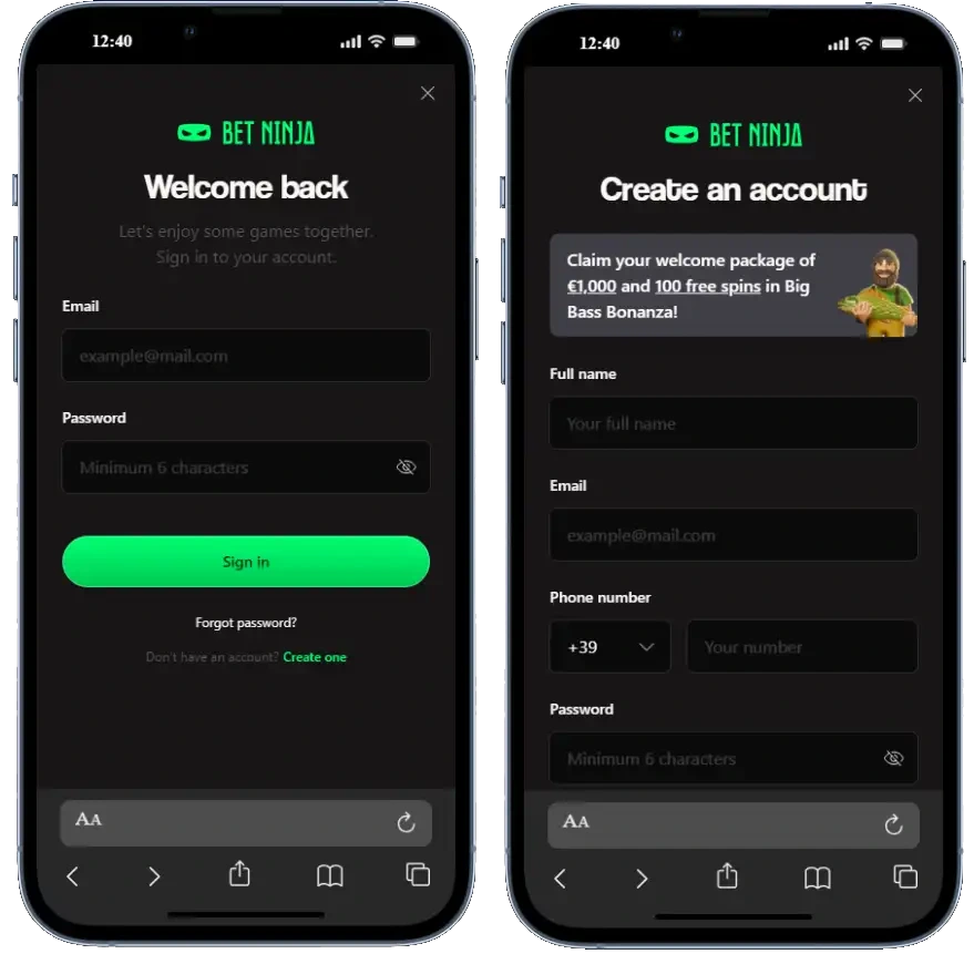 Betninja Casino registratie en login